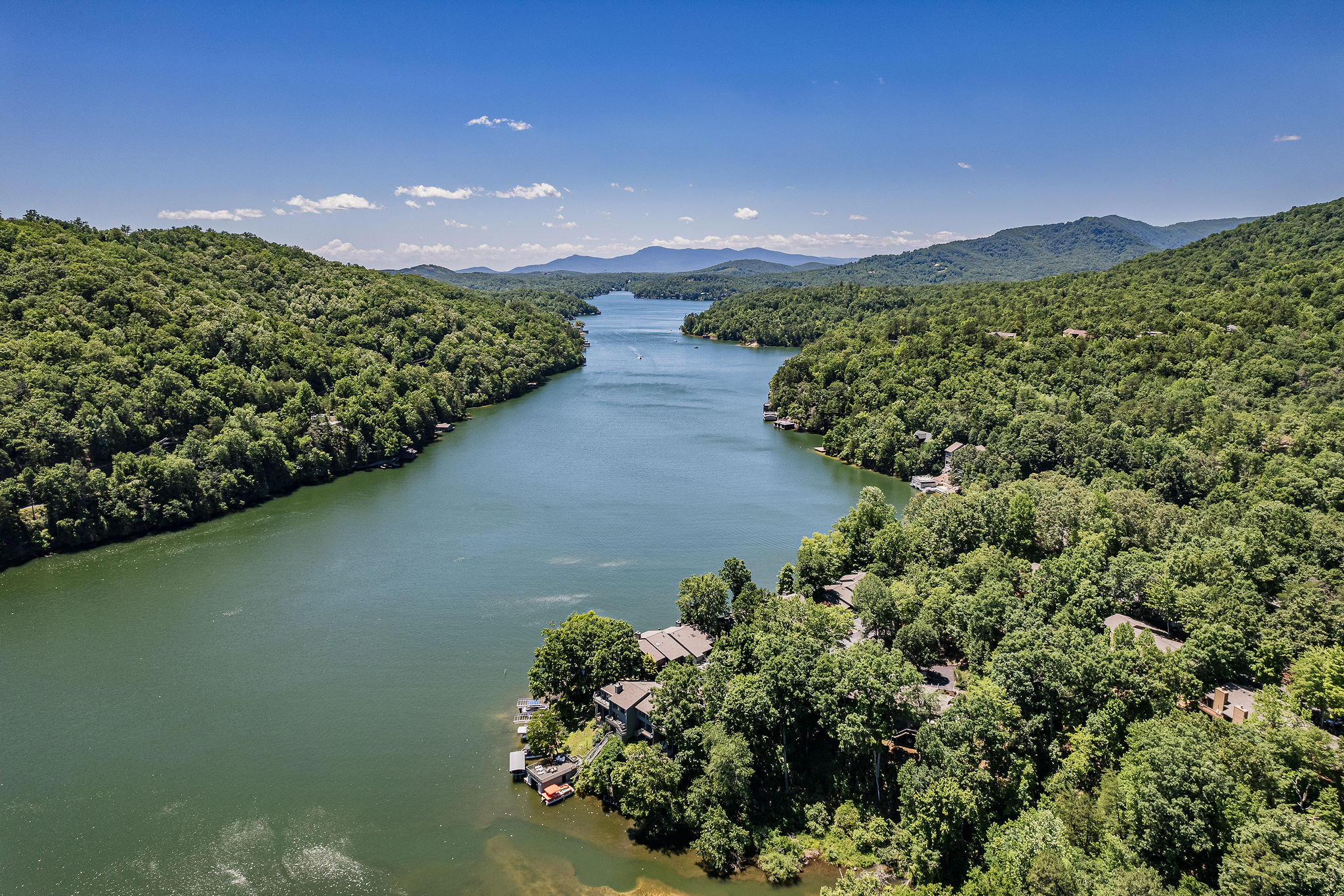 Overhead photo of Lake Lure, Rumbling Bald, NC.