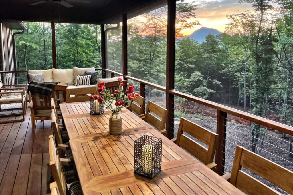 Sunrise on the deck at Casa Quail Ridge in Rumbling Bald at Lake lure, Nc